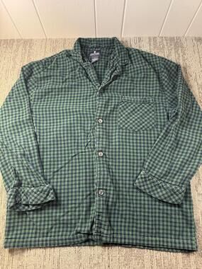 Stafford Pajama Top Mens Large Green Plaid Flannel Long Sleeve Sleepwear Lounge